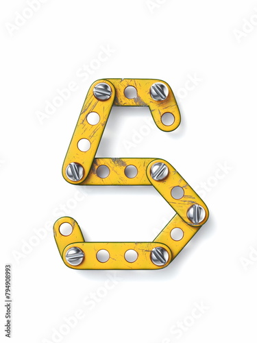 Aged yellow constructor font Letter S 3D
