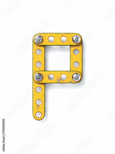Aged yellow constructor font Letter P 3D