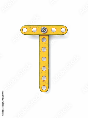 Aged yellow constructor font Letter T 3D