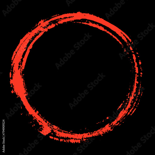 Unordentliche Pinselzeichnung: Roter Kreis auf schwarz