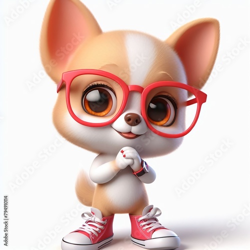 3d chihuahua mascot  animation  banner  white background  funny dog