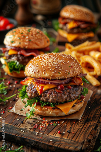 Freshly prepared burgers ready to be eaten