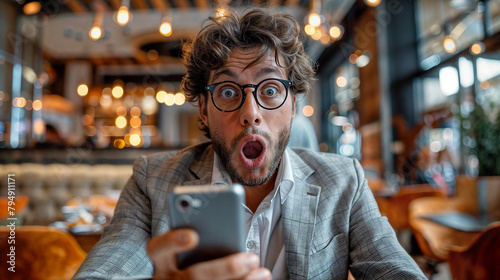 Middle-aged man with a surprised expression receives shocking news while on a mobile phone