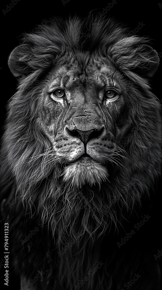 Black and white portrait of a lion king Black and white portrait of a lion king