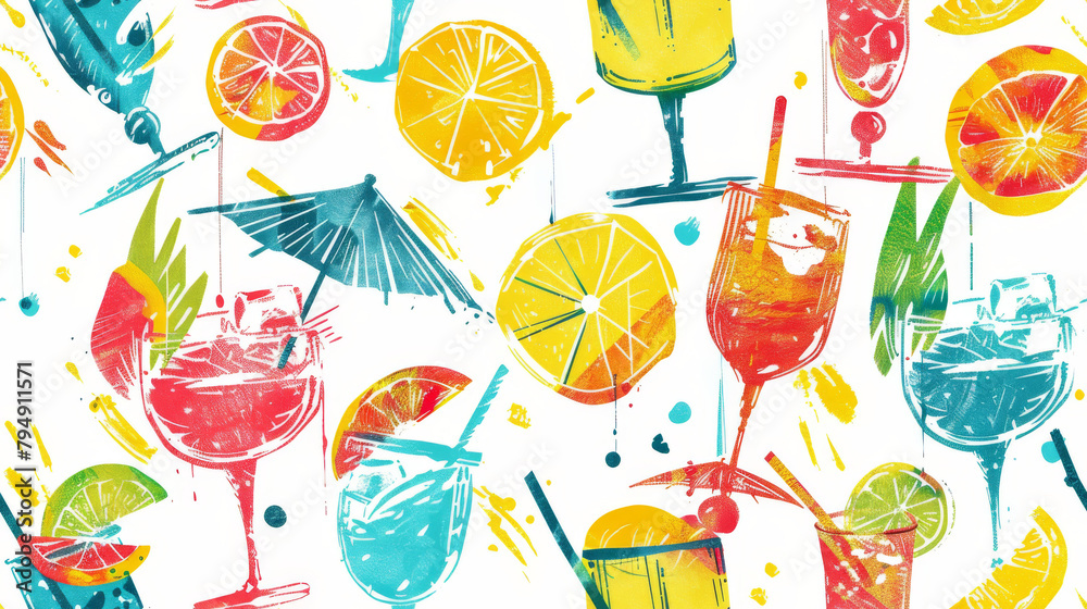 Fototapeta premium Summer Drinks. Vibrant Cocktails with Lime on a White Background