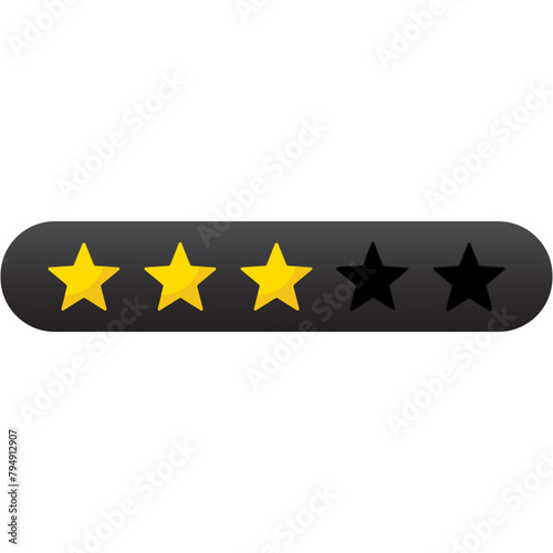 Black 3 stars rating icon  simple graphic classify average quality review flat design interface illustration elements for app ui ux web banner button vector isolated on white background 