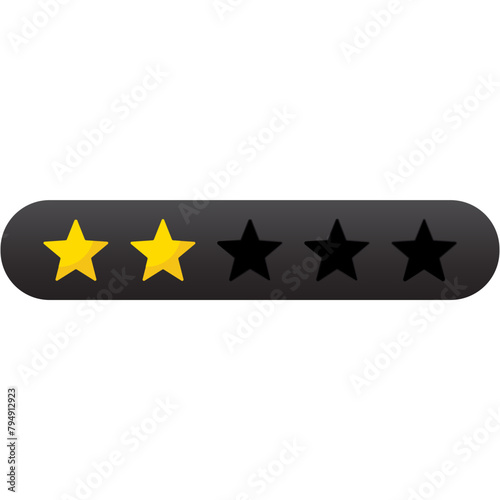 Black 2 stars rating icon  simple graphic classify low quality review flat design interface illustration elements for app ui ux web banner button vector isolated on white background 