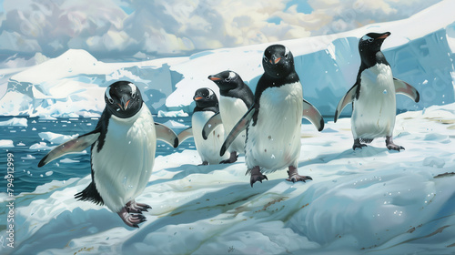 Curious Penguins: Exploring Antarctica's Icy Shores photo