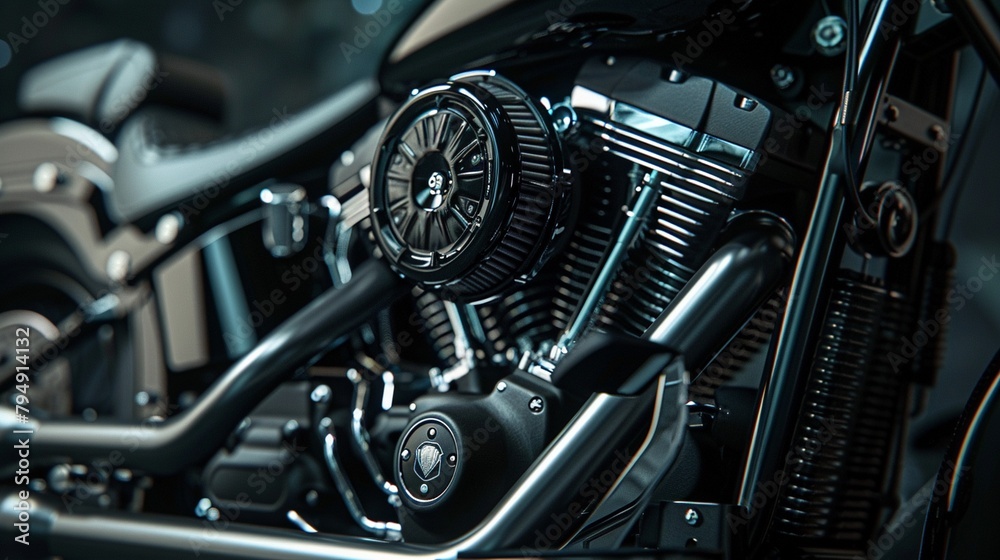Motorcycle engine black and chrome details Motorcycle engine black and chrome details
