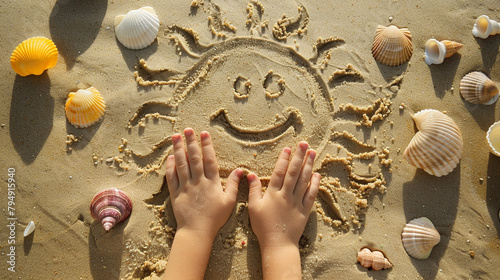 Child's Hands with Seashell Decorated Sand Art