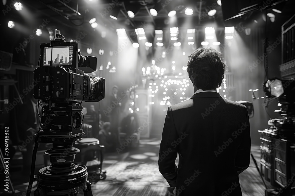 A production assistant rushes around the studio, delivering scripts and ...