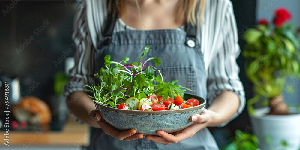Fresh Homemade Salad Held by Woman
