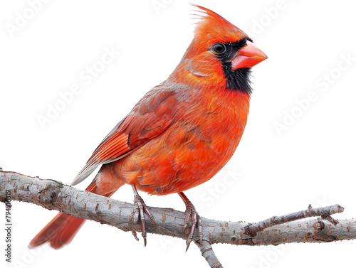 Red northern cardinal perched on a bare branch isolated on transparent background © David