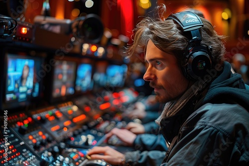 A stage manager watches from the sidelines, orchestrating the flow of the interview and coordinating the timing of commercial breaks and transitions © arti om