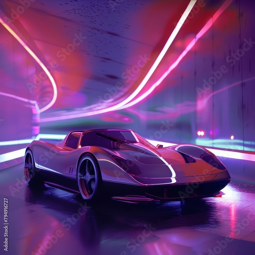 Artistic interpretation of a sports car in a hightech studio environment photo