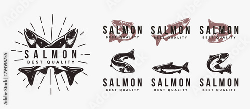 Set of Vintage Salmon fish logo icon vector template on white background
