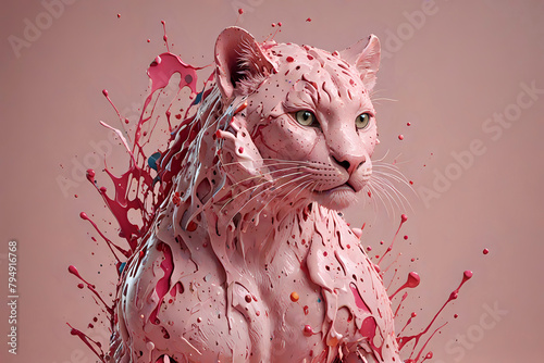 Leopard in rosa Farbe, 3D Rendering