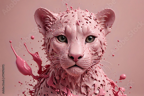 Baby Pink Panther in Farbe, 3D Rendering
