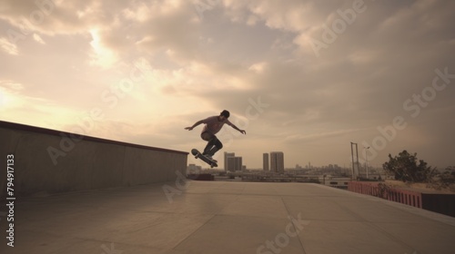 A man skateboarding on a street outdoors.AI generated image