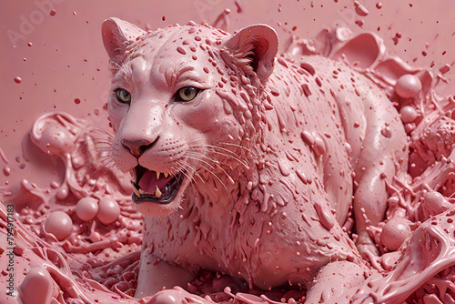 Leopard aus rosa Farbe, 3D Rendering