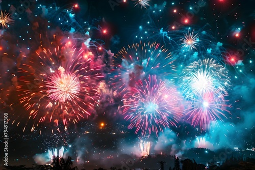 Spectacular Fireworks Lighting up the Sky with Vibrant Visuals of Colorful Explosions at Festivals