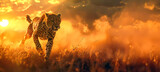 Gepard running in the savanna at sunset. Generative ai design concept.