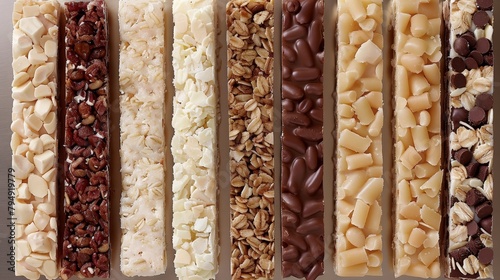 Assorted chewy granola bars with diverse flavors and mix ins for a delightful snack selection photo