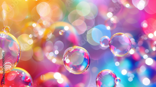 A colorful background with many bubbles of different sizes. The bubbles are scattered throughout the image, creating a sense of movement and energy. The colors of the bubbles are vibrant