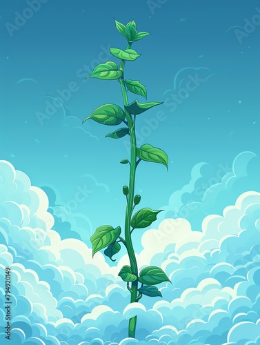 Giant Beanstalk , Giant beanstalk reaching into the clouds against a clear blue sky