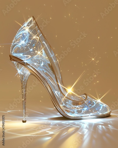 Glass Slipper , Sparkling glass slipper on a soft silver cushion