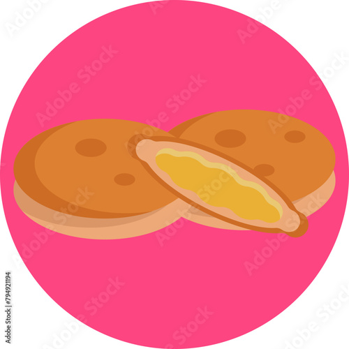 This icon represents Dorayaki, a beloved Japanese dessert featuring two fluffy pancakes with a sweet red bean filling.