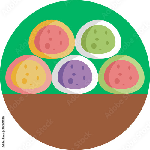 A cute, bite-sized mochi icon, showcasing the traditional Japanese sweet treat in all its soft, pillowy glory.