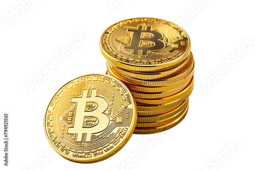 Stack of golden bitcoin coins, crypto currency, digital currency