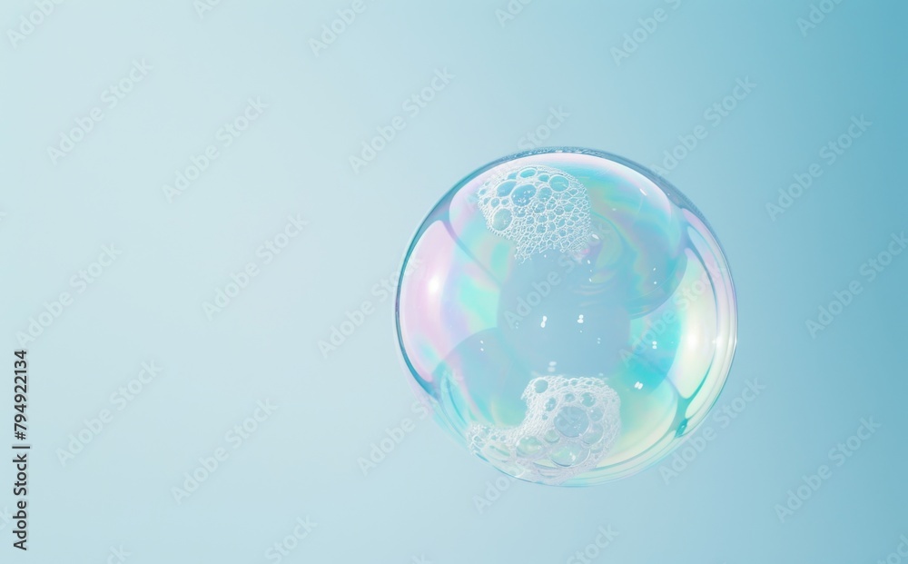 Photo of a single soap bubble on a white background Photo of a single soap bubble on a white background