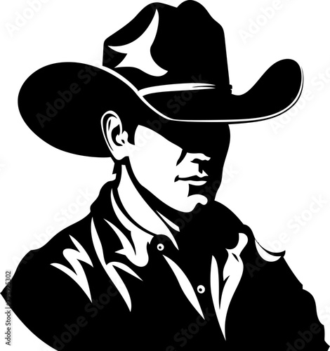 Cowboy silhouette icon in black color. Vector template design. © StocknPicture