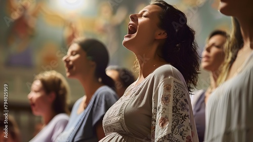 Pregnant Choir Singer Radiating Joy and Connection in Heartfelt Performance Generative ai