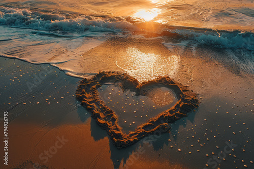 A romantic love heart drawn in the sand on a beautiful beach