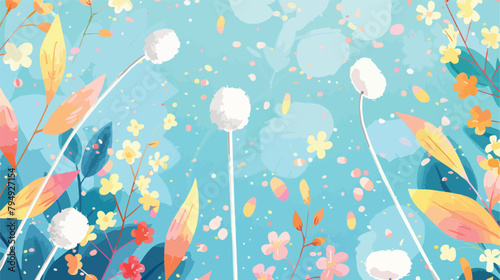 Cotton swabs and flowers on color background Vector illustration photo