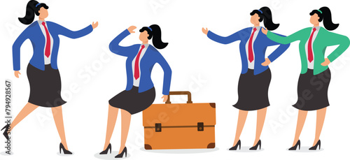 Three fingers pointing at scared businesswoman, businesswoman is blamed