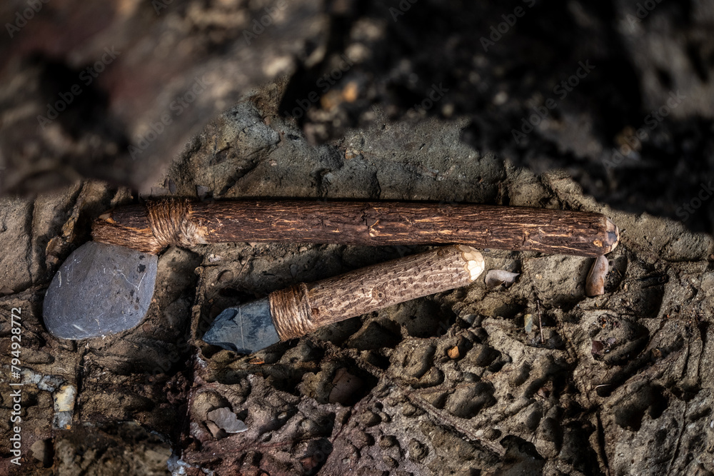 Ancient stone axe, a human tool around 3500-4500 years of prehistoric period. Ancient stone axe, a human tool around 3500-4500 years of prehistoric period.