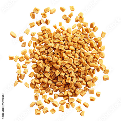 Fenugreek seeds are showcased against a transparent background
