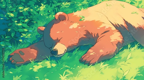 cartoon illustration of a bear sleeping