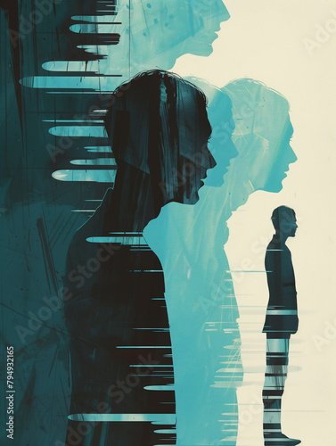 a man silhouette in multiple exposure illustration © lynea