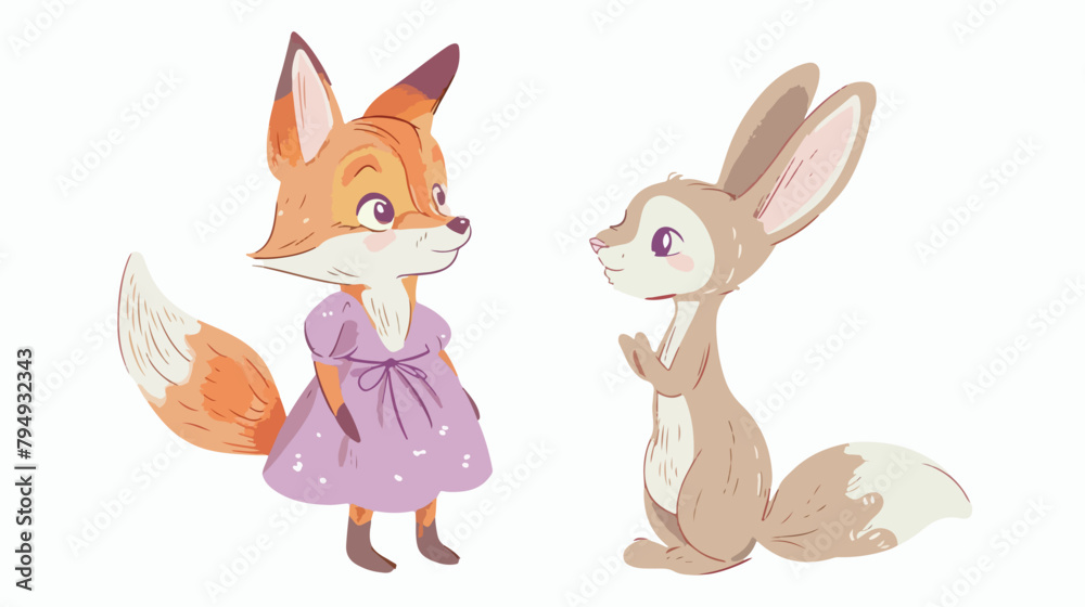cute fox in a purple dress on a white background chat