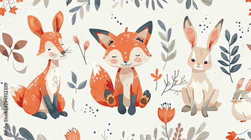 cute fox deerrabbit on a trend background chats