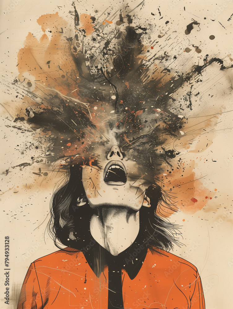 Fototapeta premium Woman with a explosion in her head