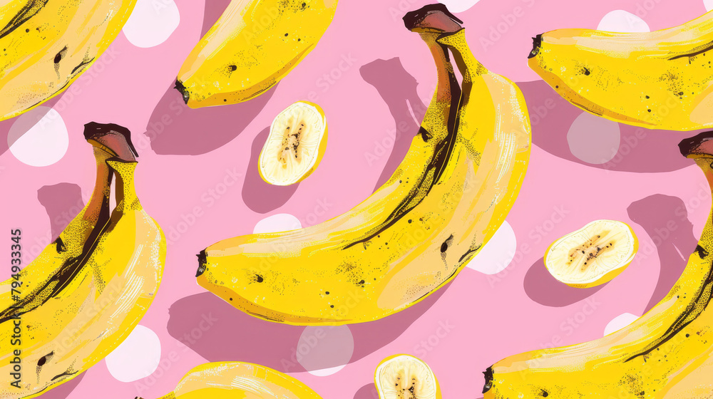 Pop Art Bananas. Bright Yellow Peels Against Bold Pink Background Pop Art Bananas. Bright Yellow Peels Against Bold Pink Background