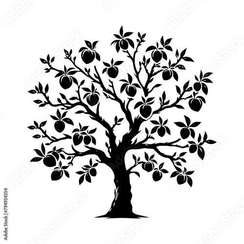 Peach Tree Vector Silhouette- Beauty of Nature's Sweet Harvest- Peach Tree Illustration- silhouette of peach tree.