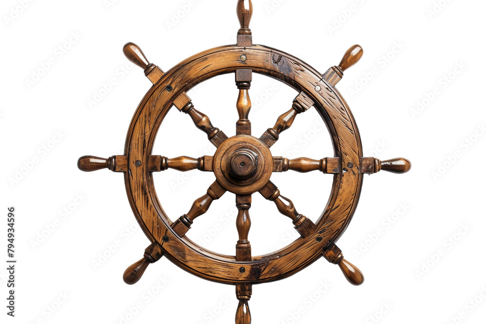 Wooden Ship Wheel On Transparent Background.