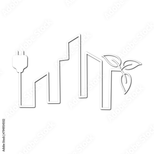 eco friendly city concept, line tamplet symbol icon, eco with electric plug and leaf
